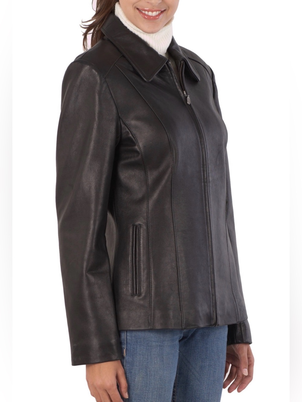 BGSD Ellen Black Lambskin Leather Jacket Plus Size 0X Zip Front